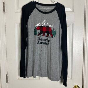 Holiday #FamJams Gray Plaid Bear Matching Christmas Pajama Top Women Size XL